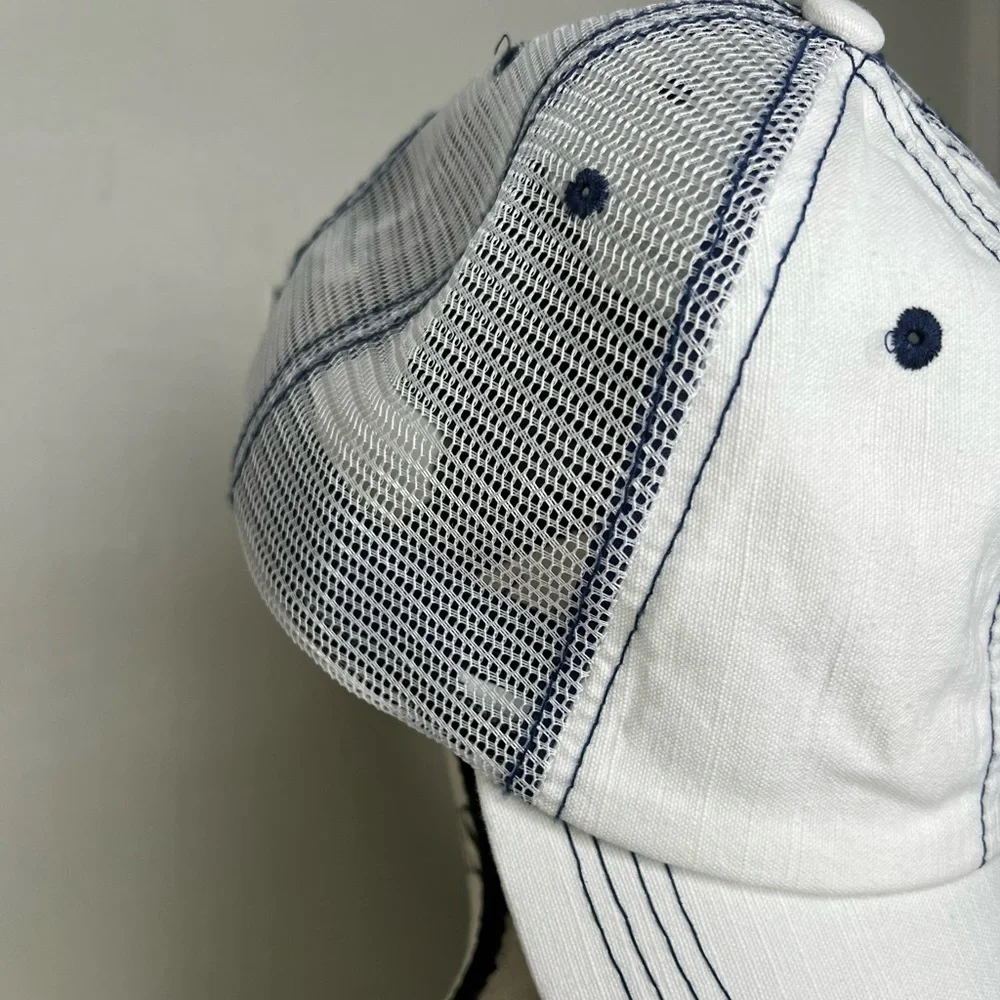 Brand New-White & Blue Distressed Baseball Hat